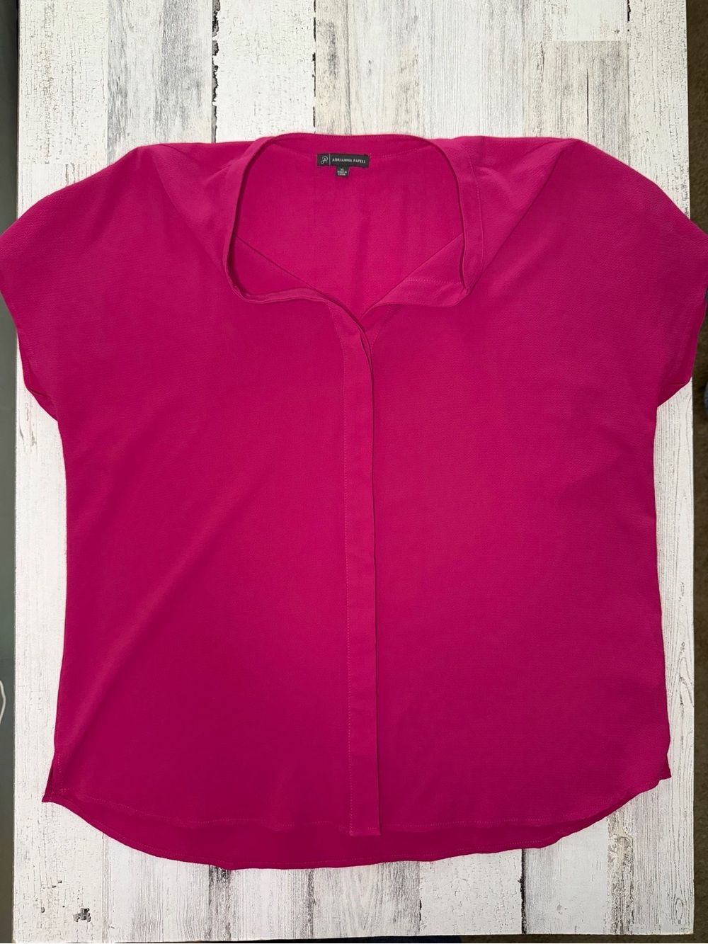 Adrianna Papell XL Fuchsia Pink Draped Neck Short Sleeve Blouse